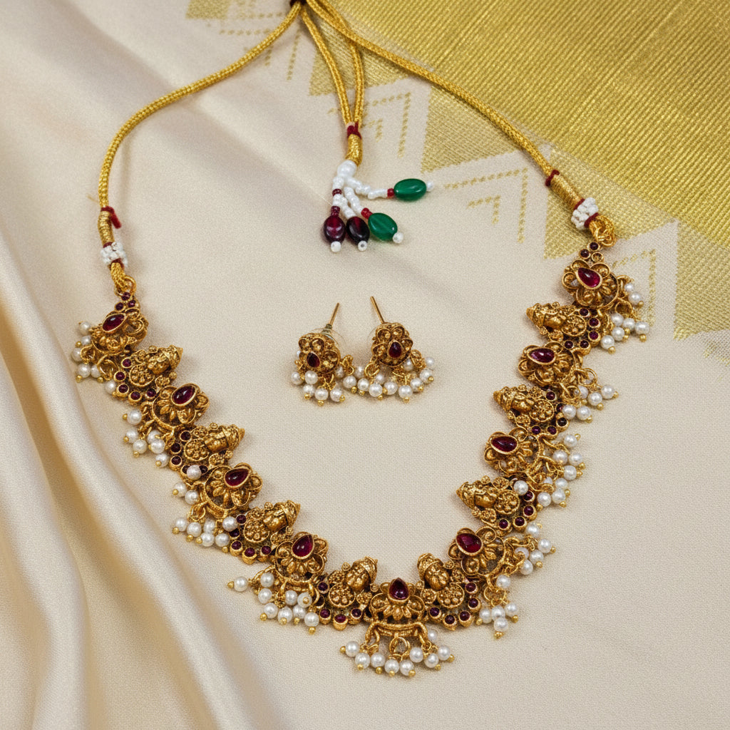 Gold Plated Necklace with Red Stone
