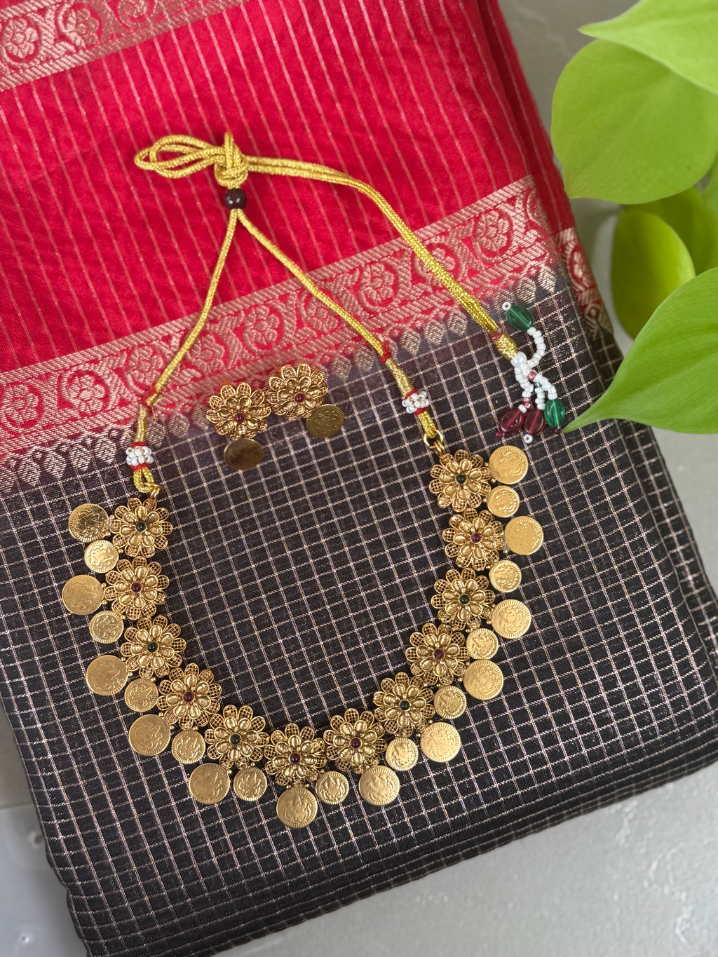 Orna Lakshmi Coin Floral Necklace Set