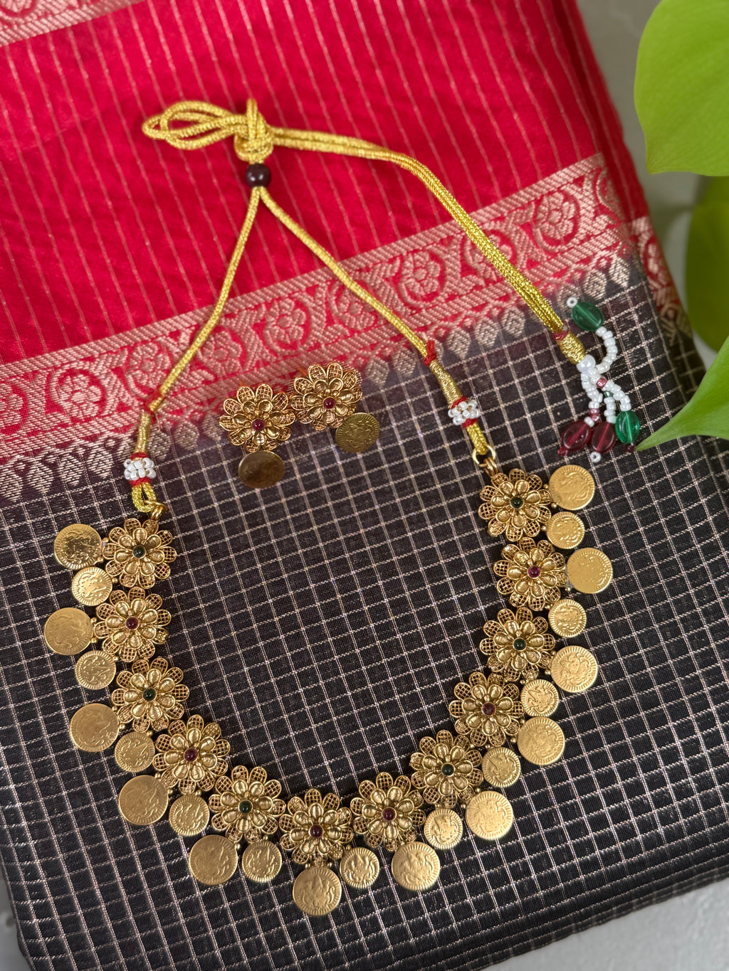 Orna Lakshmi Coin Floral Necklace Set