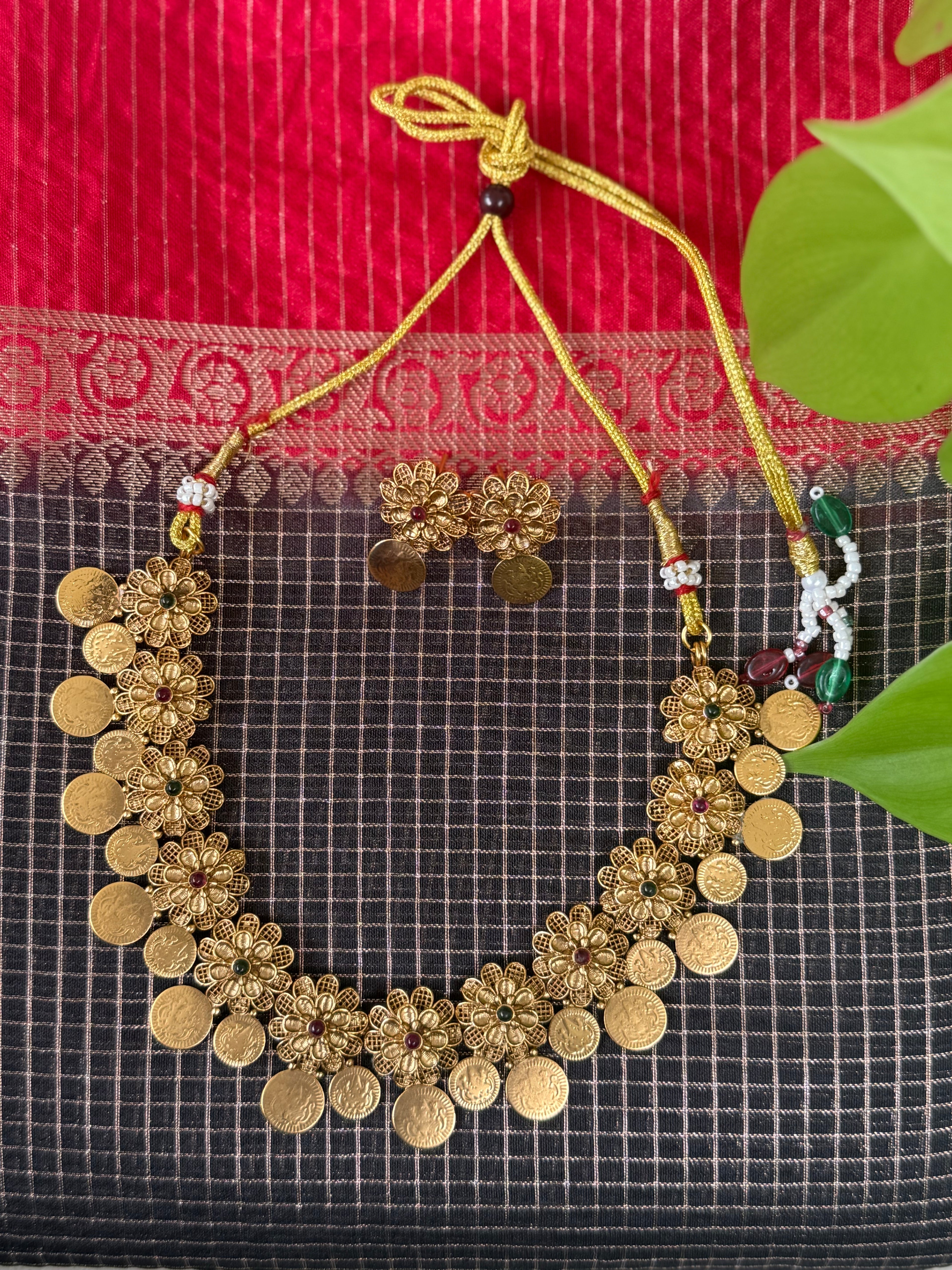 Orna Lakshmi Coin Floral Necklace Set