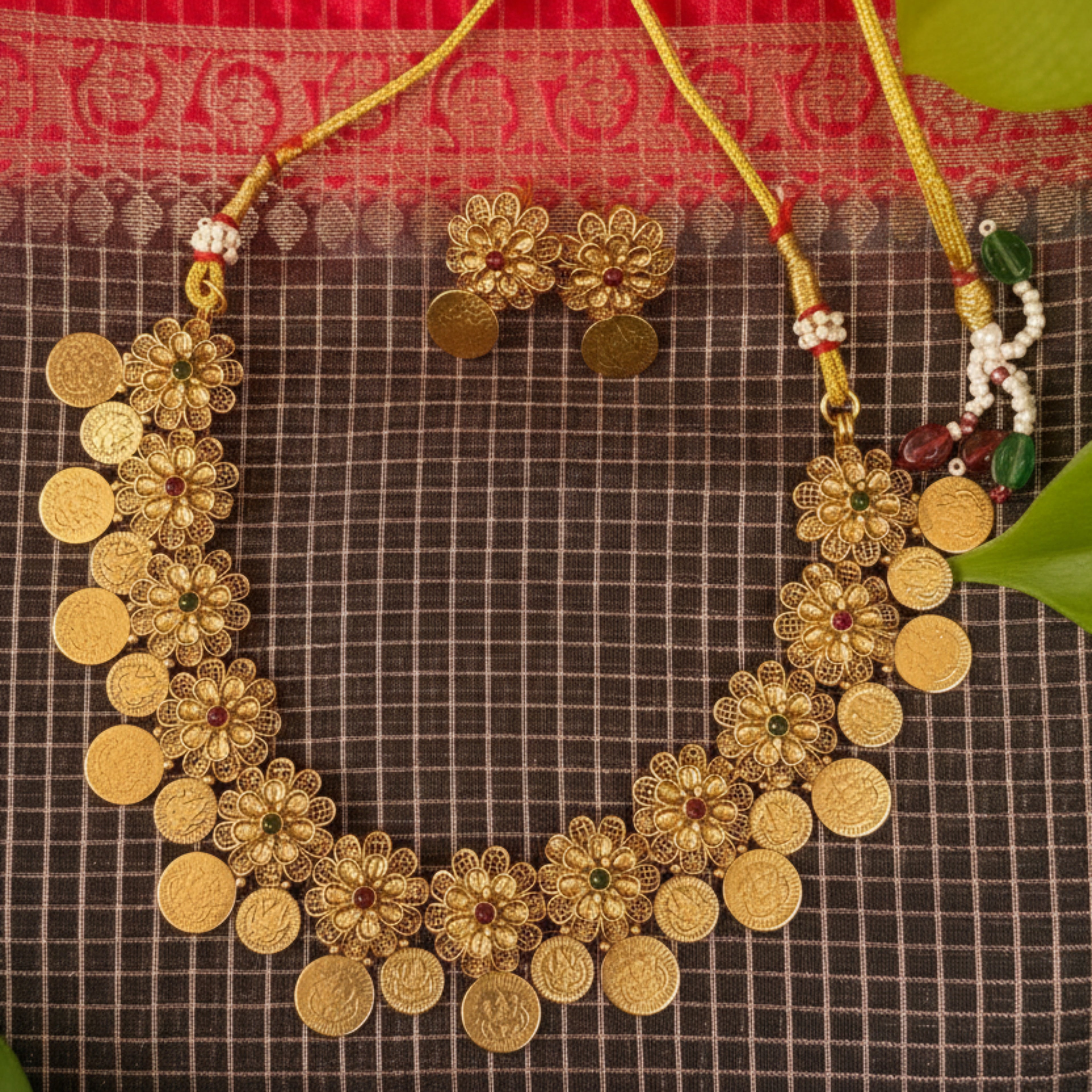 Orna Lakshmi Coin Floral Necklace Set