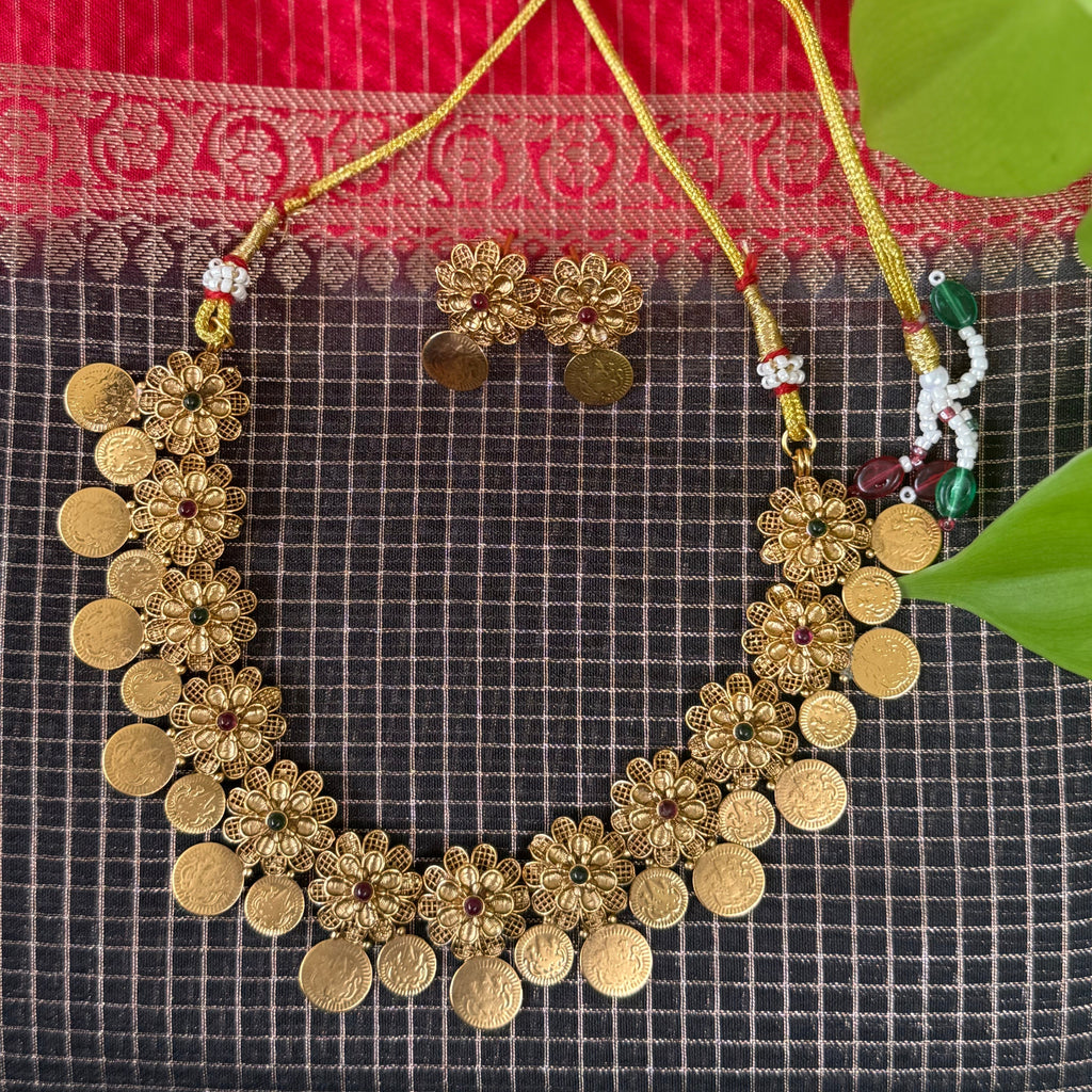 Orna Lakshmi Coin Floral Necklace Set