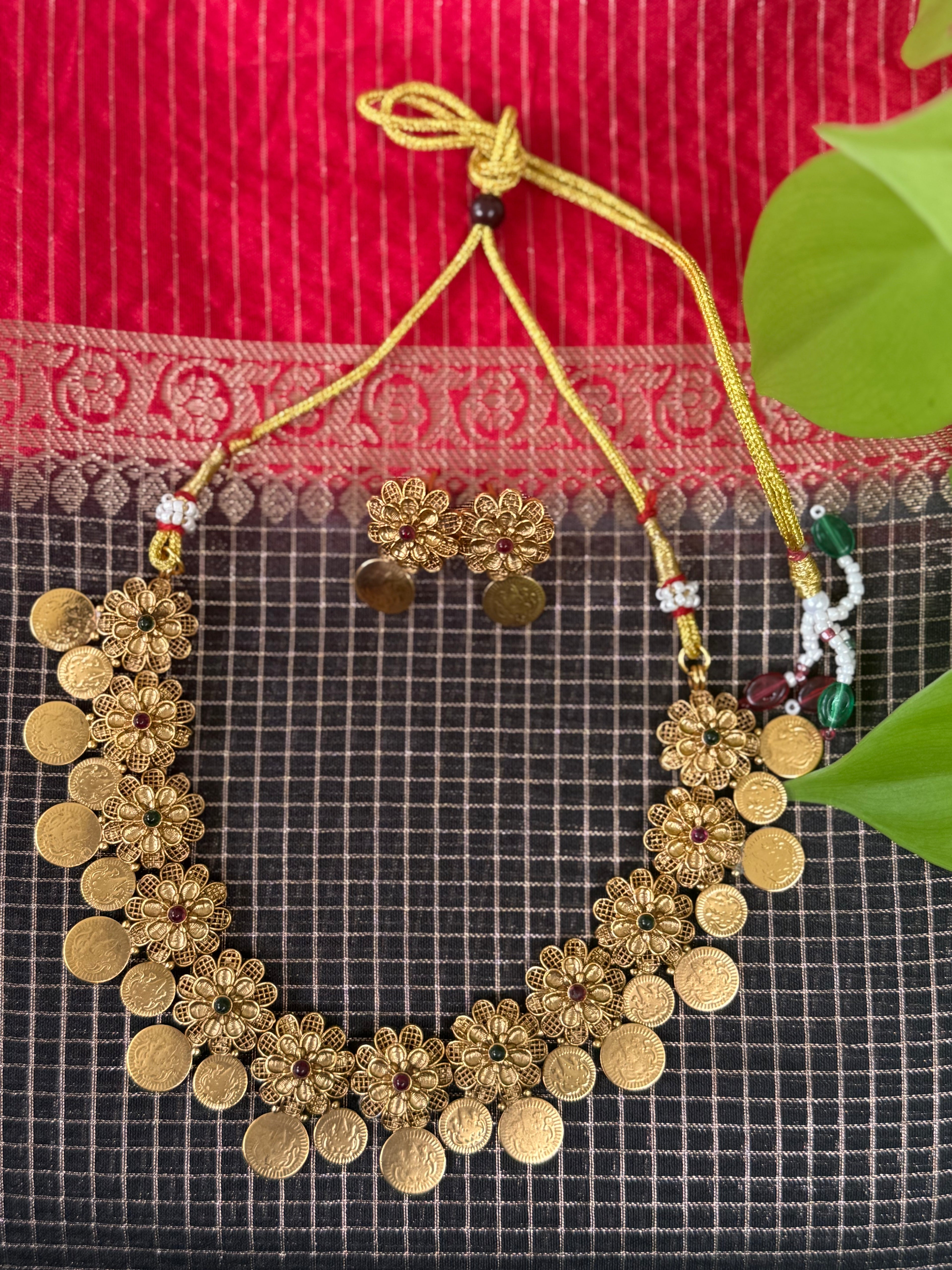 Orna Lakshmi Coin Floral Necklace Set