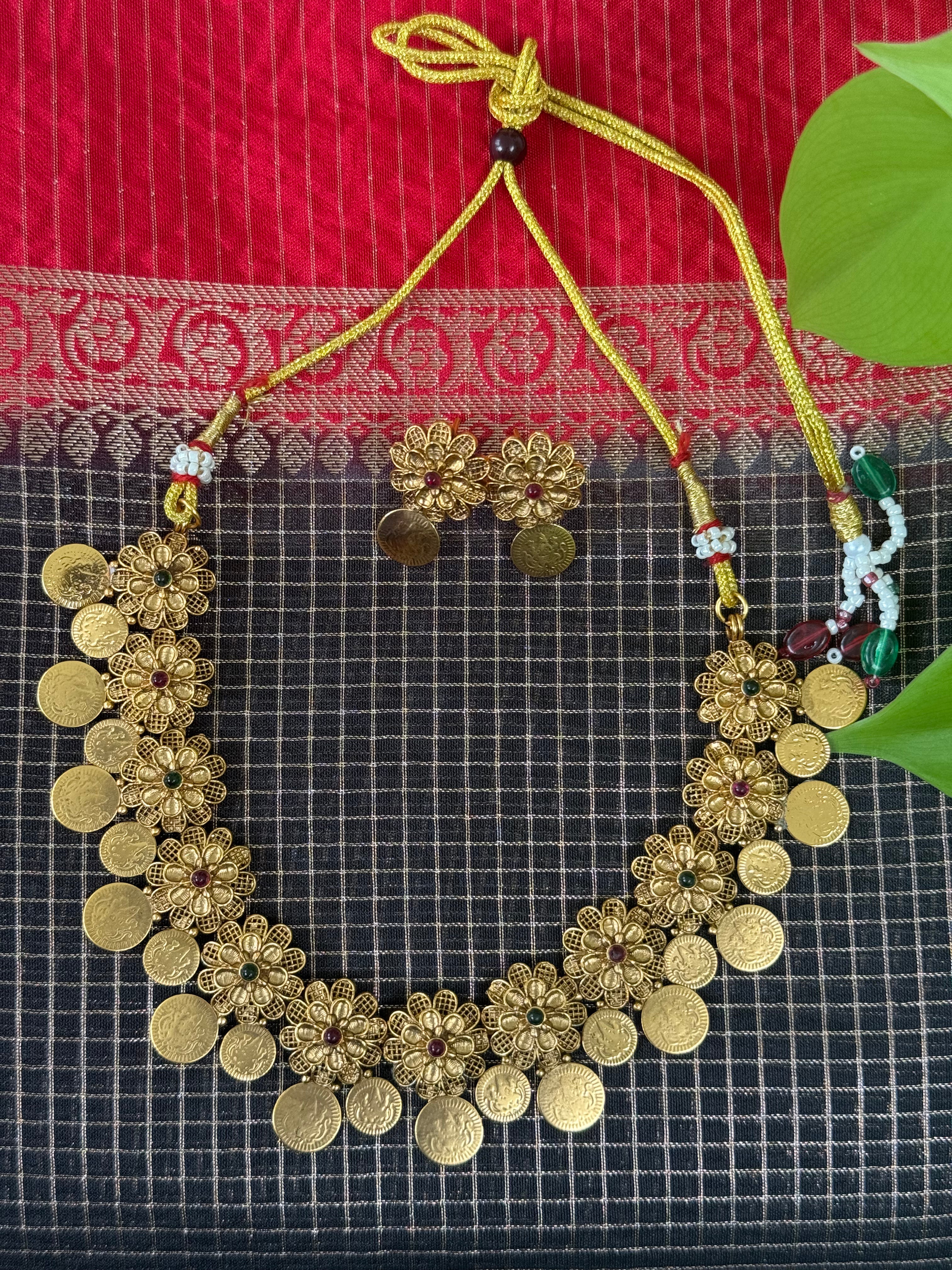 Orna Lakshmi Coin Floral Necklace Set