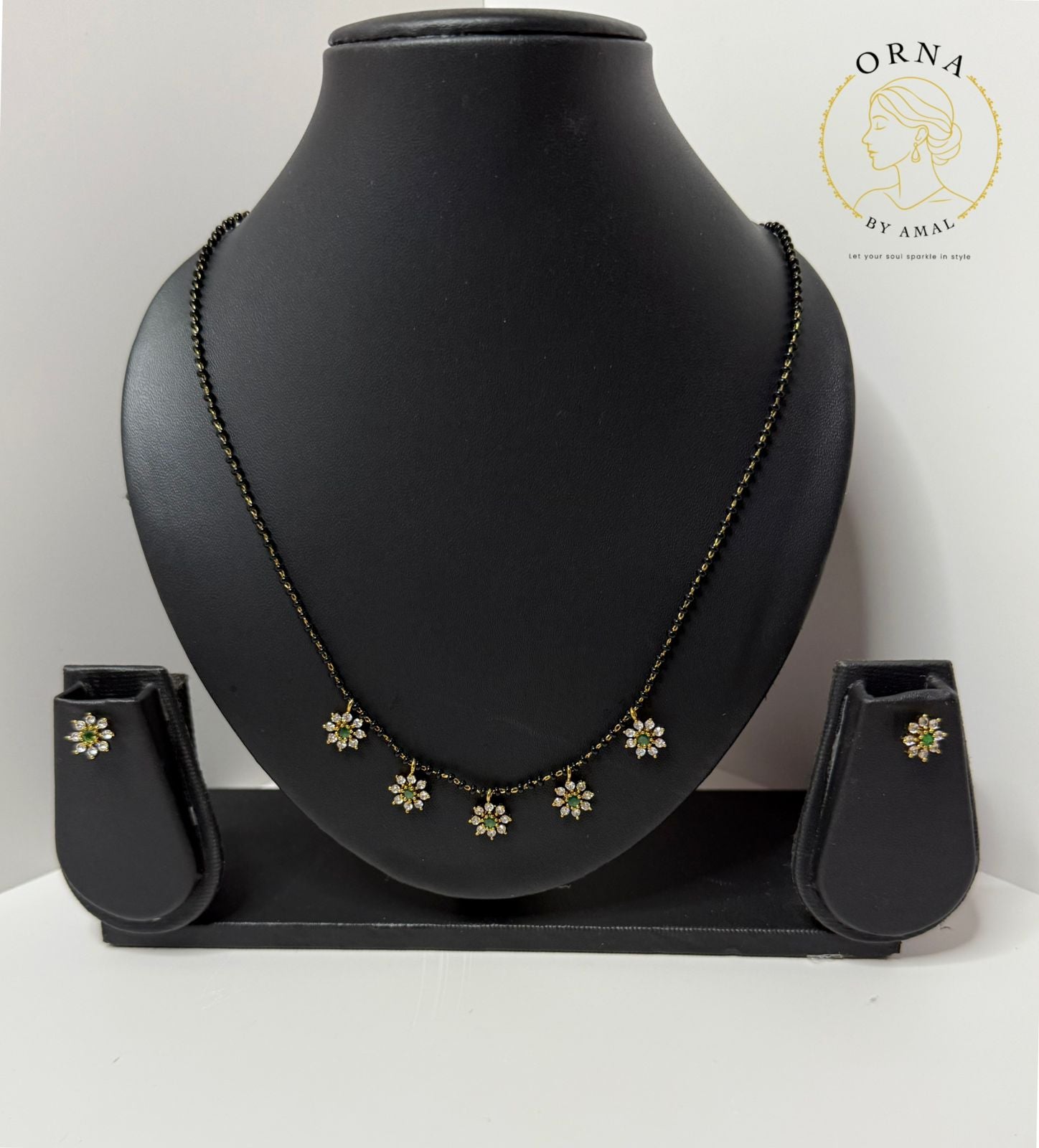 Elegant Mangalsutra with Floral Pendants and Matching Earrings