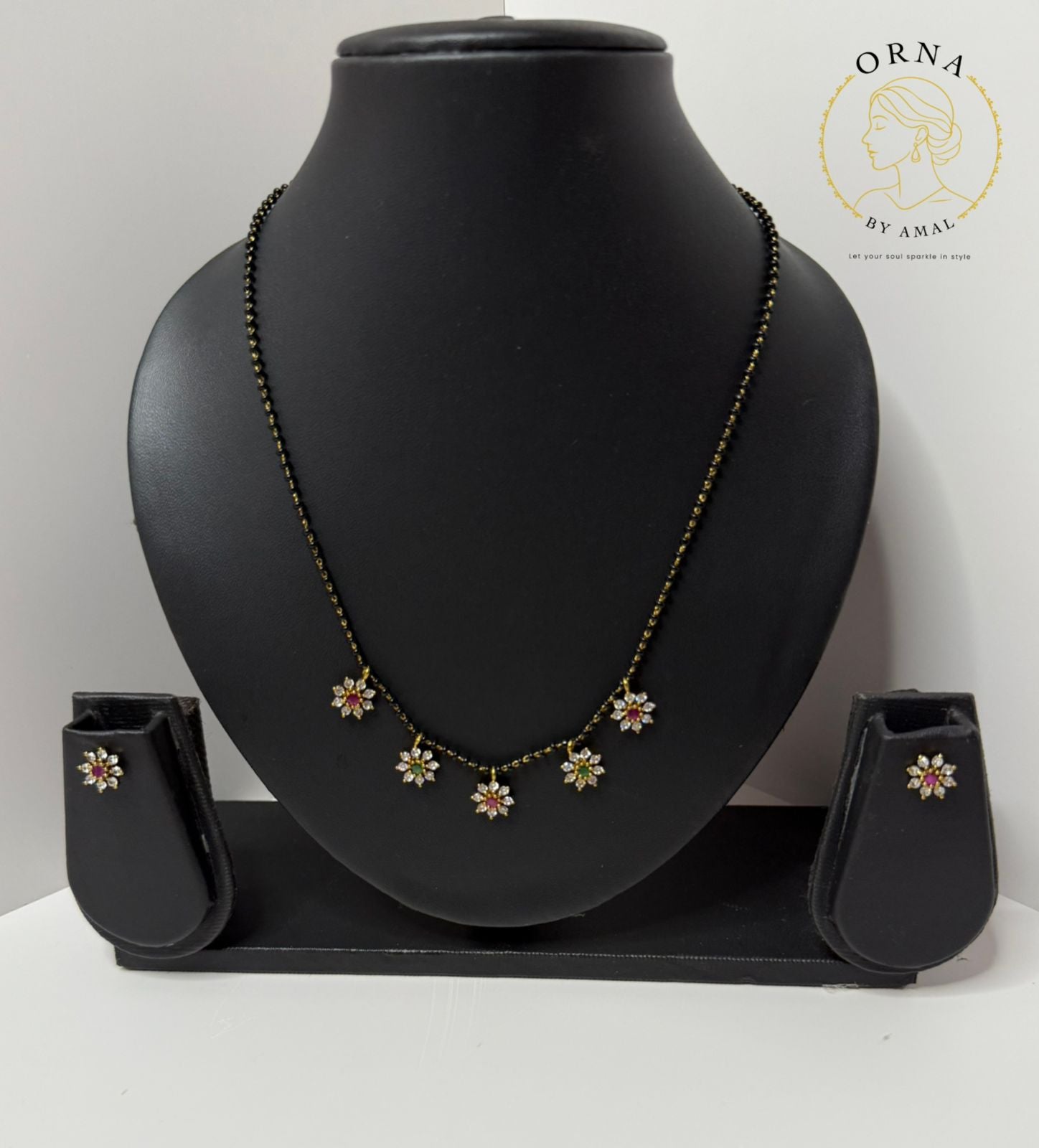 Elegant Mangalsutra with Floral Pendants and Matching Earrings