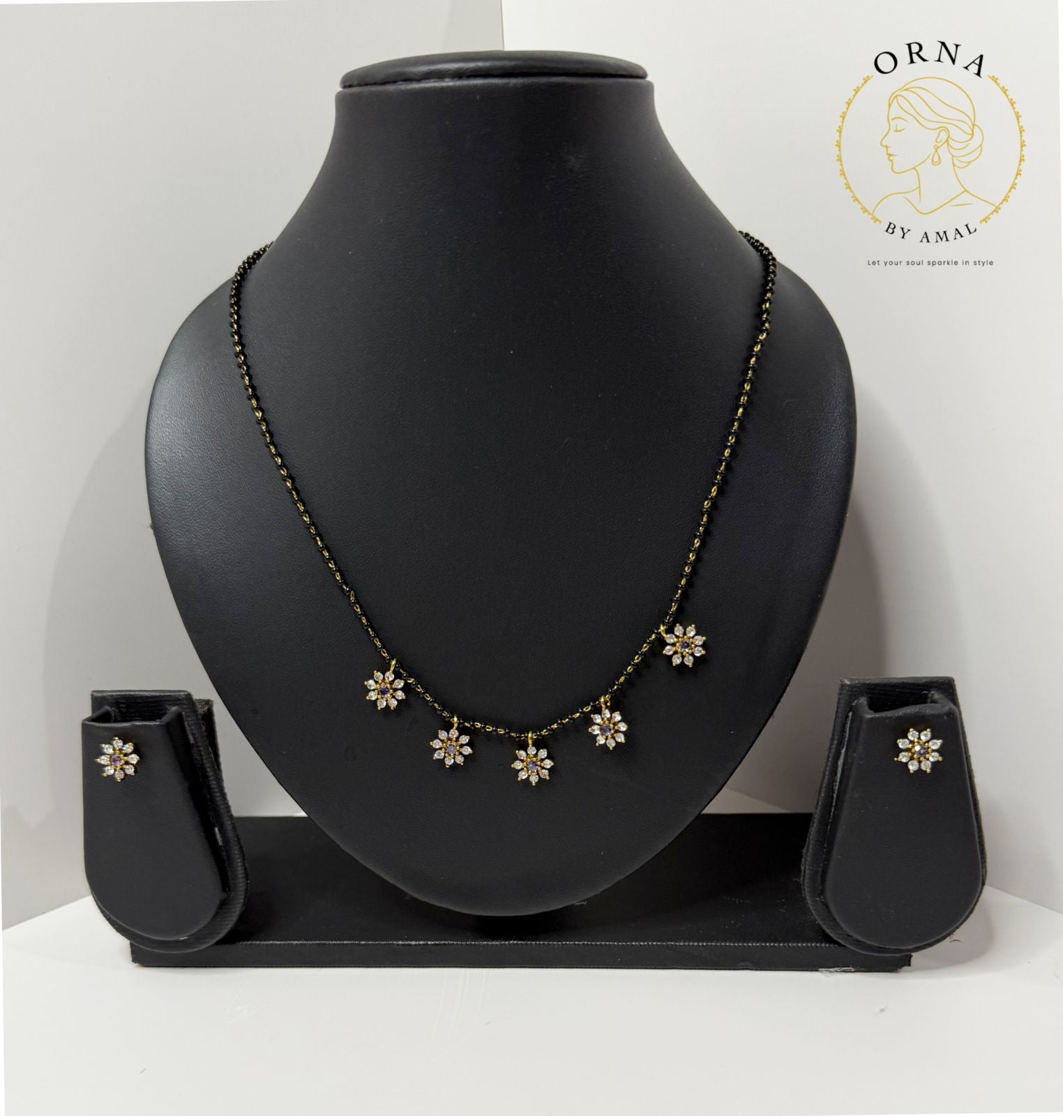 Elegant Mangalsutra with Floral Pendants and Matching Earrings